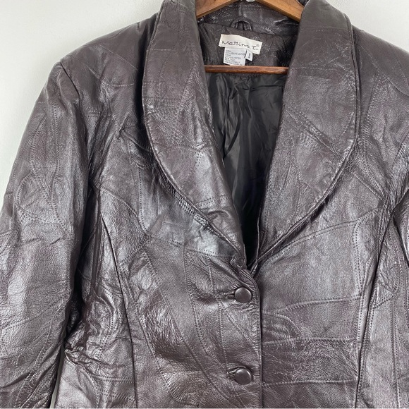 Mattina T size 16 Women’s Brown Leather Patchwork Button Up Blazer Jacket - Picture 2 of 7